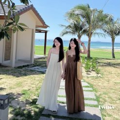 Váy dây dài chấm bi
