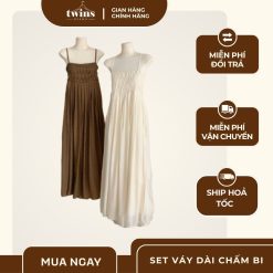 set váy dài chấm bi