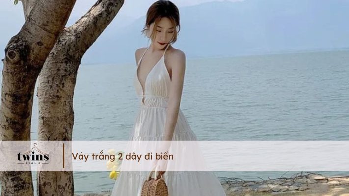 váy trắng 2 dây đi biển